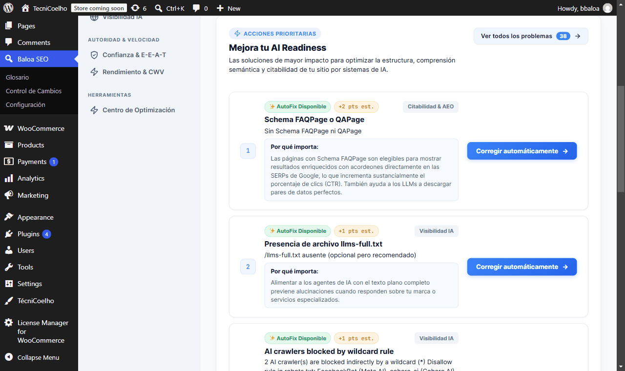 Sección de Acciones Prioritarias en el Dashboard