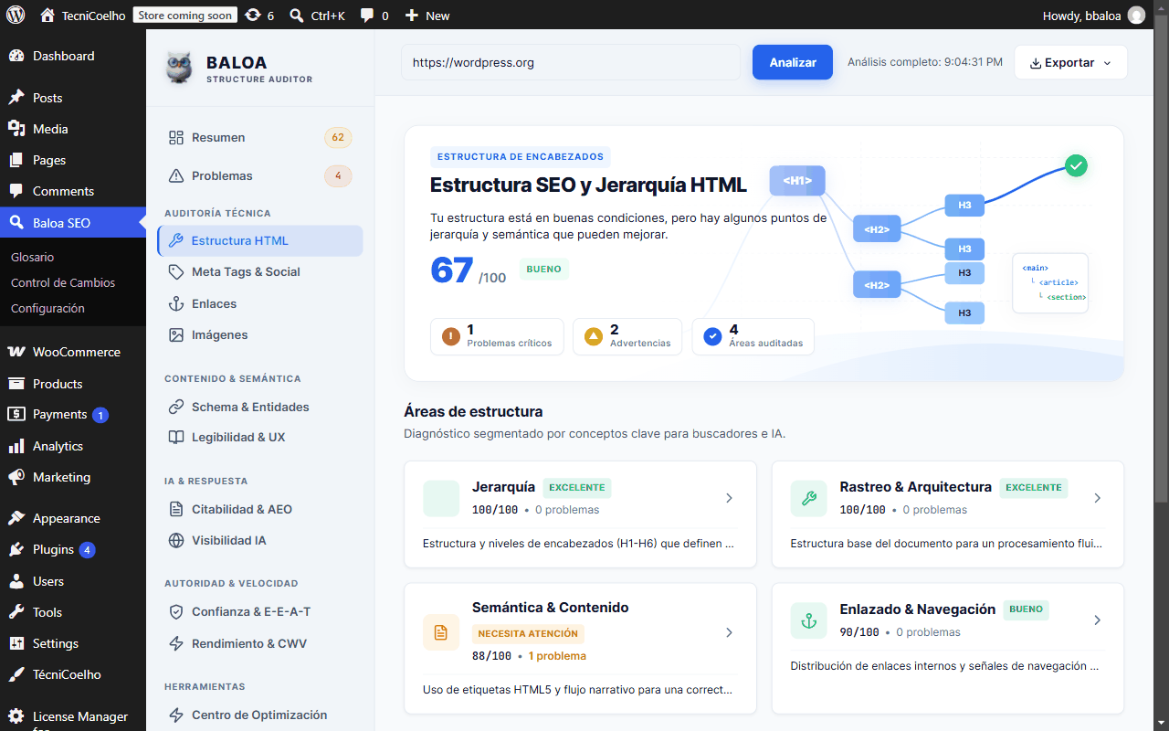 Pantalla completa del módulo de Estructura HTML